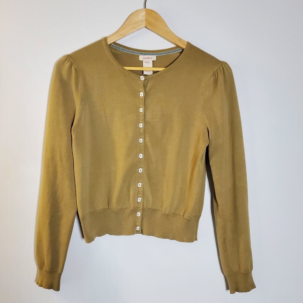Sundance green button up cropped fitted sweater Size Petite medium